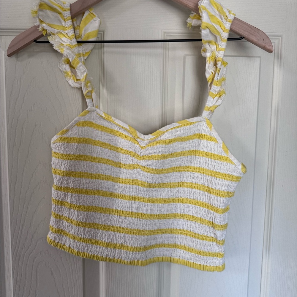 Free People Yellow and White Striped Crop Top
